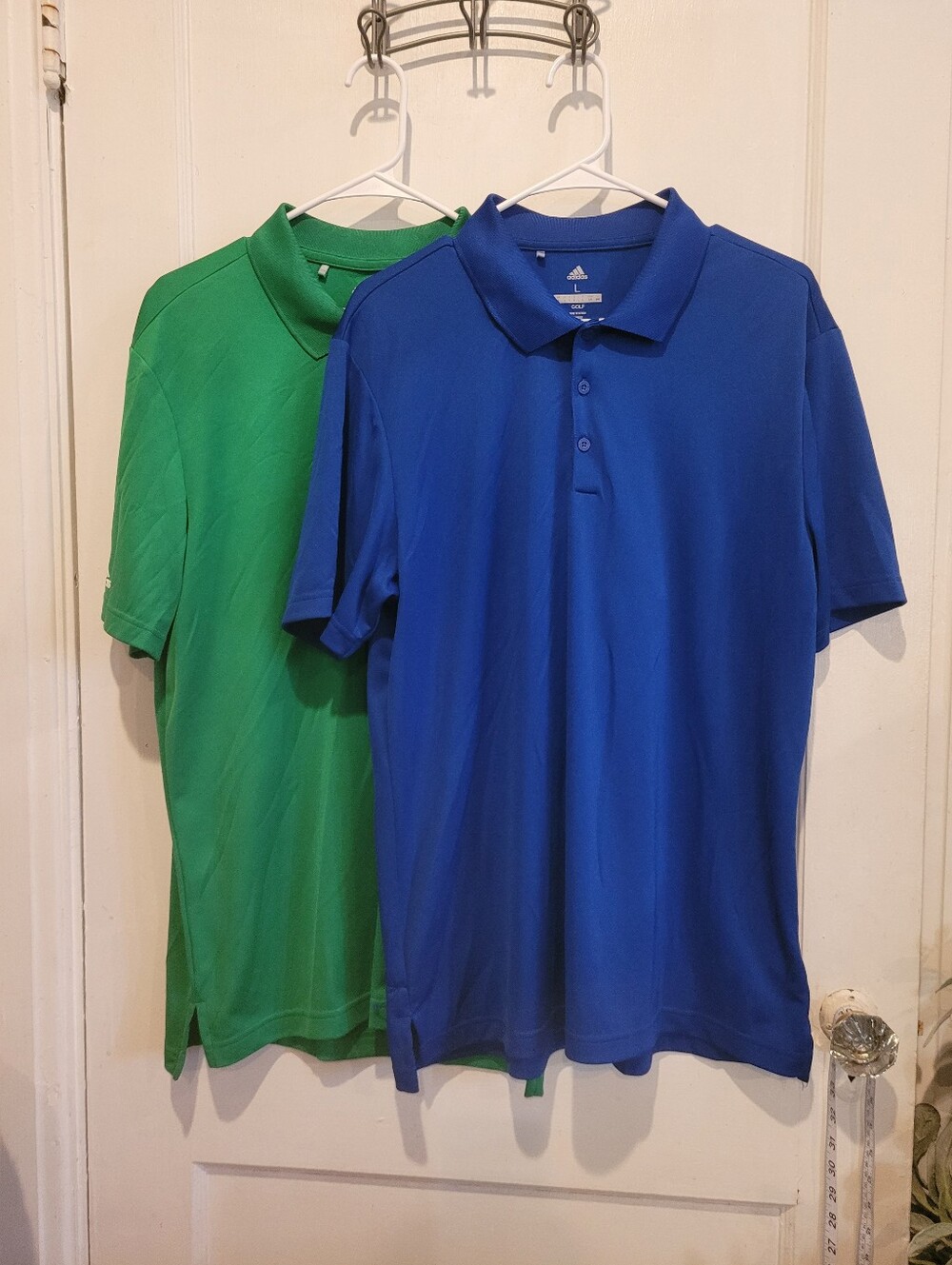 New! Men's Size Large Lot Of Two Adidas Polyester Golf Shirts Blue Green